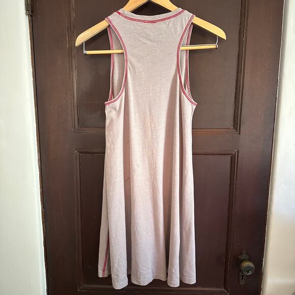 NATURAL LIFE | Slub Cotton Taupe Jersey Swing Dress with red details | Sz Small - Picture 4 of 5